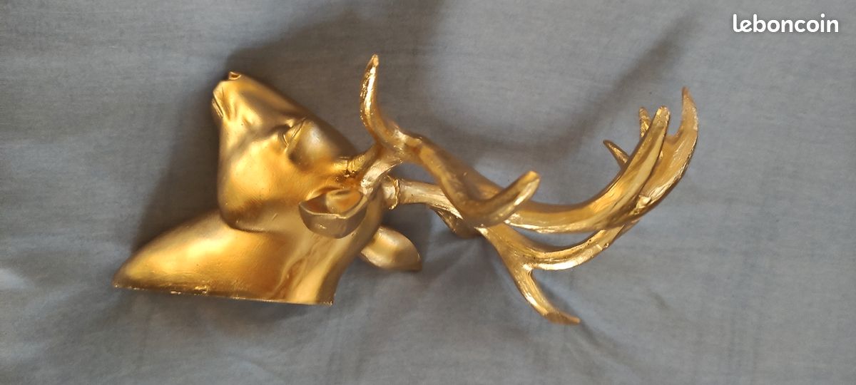 Étagère Applique Murale Tête De Lion Dorée - Buste 3D Résine - Vintage