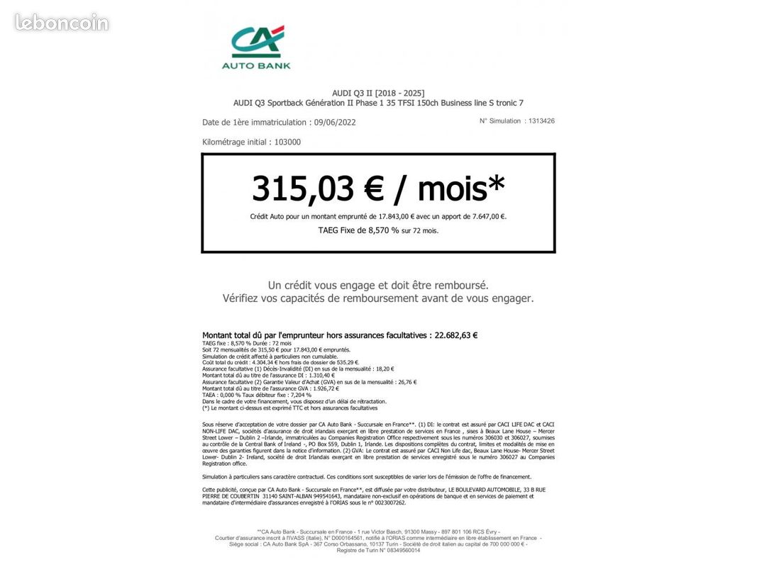 AUDI Q3 (315 euros/mois) Business Line 35 TFSI 150CV S-tronic CAMERA CARPLAY (image 2)