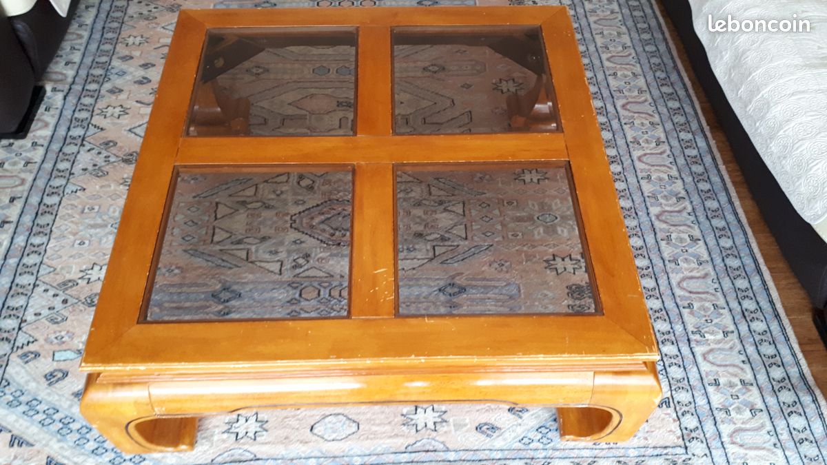 Table basse "Chow Leg style Ming" (100x100) MERISIER Massif (image 4)