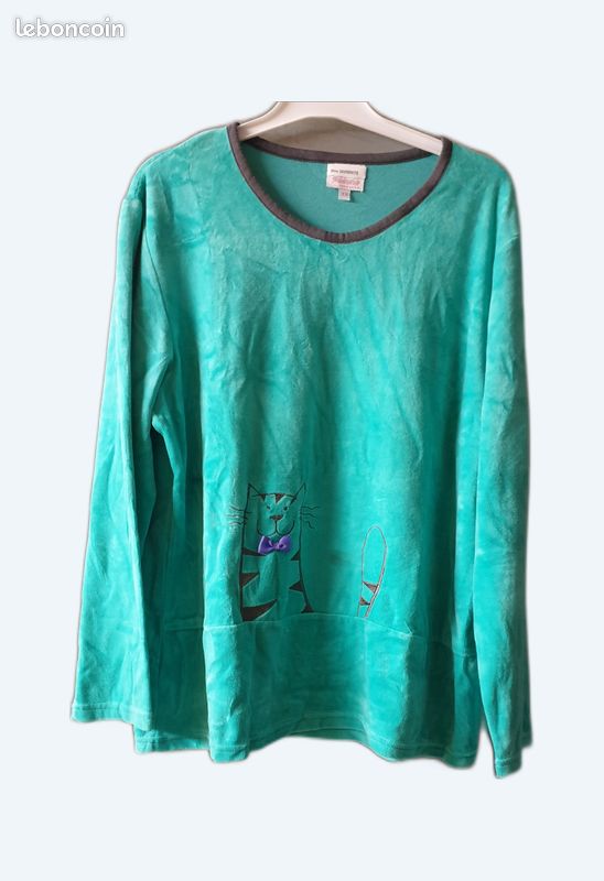 Pull peau de pêche vert chat taille M (image 1)