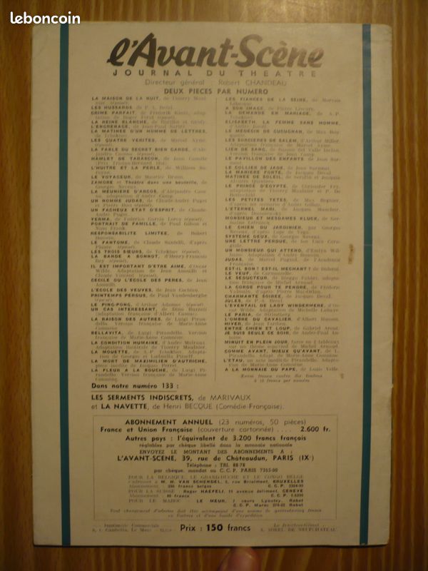 L'avant-Scene Journal Du Theatre N° 132 - Noctambules: Les Amants Puerils, Pièce En 3 Actes De Ferna (image 2)