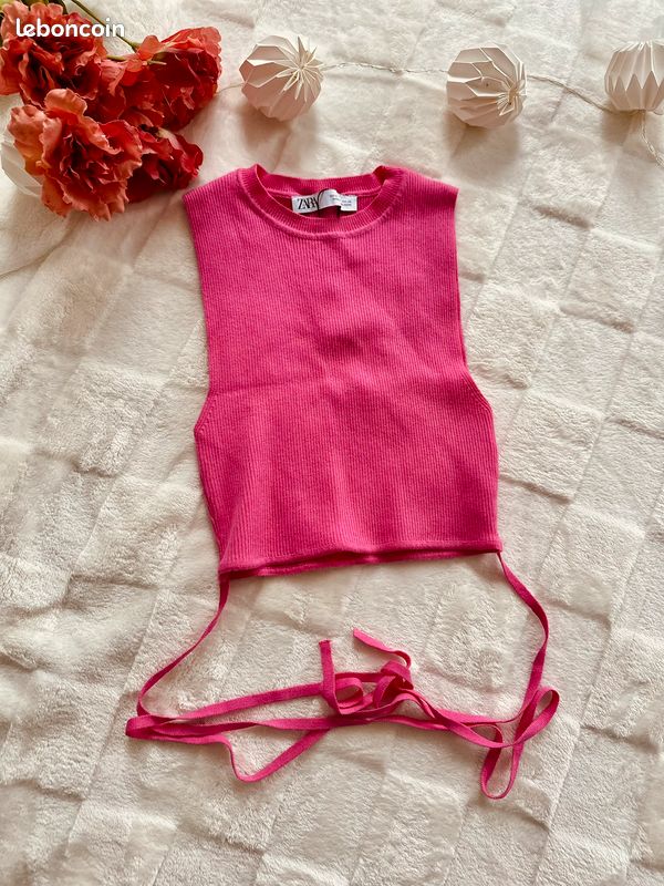 Pink Crop Top Rouge Zara Crop Top Avec Laçage Rose Fuchsia Taille