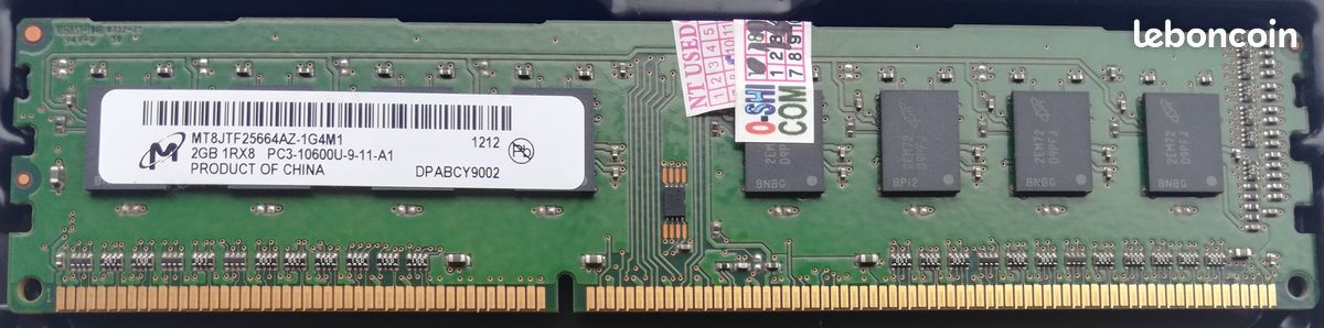 Lot de 2 barrettes mémoire RAM pour PC - DDR3 - MICRON - 2Go - 1333Mhz (image 1)