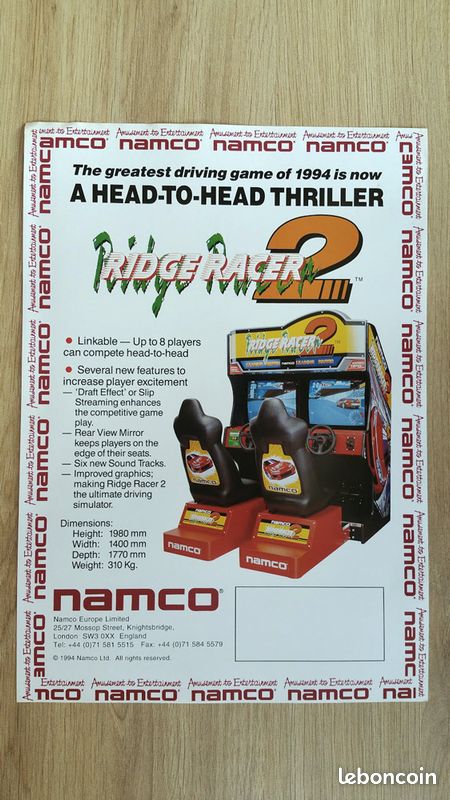 Pub. De la Cabine du Simulateur de Conduite Auto "Radge Racer 2" de la marque NAMCO (image 1)