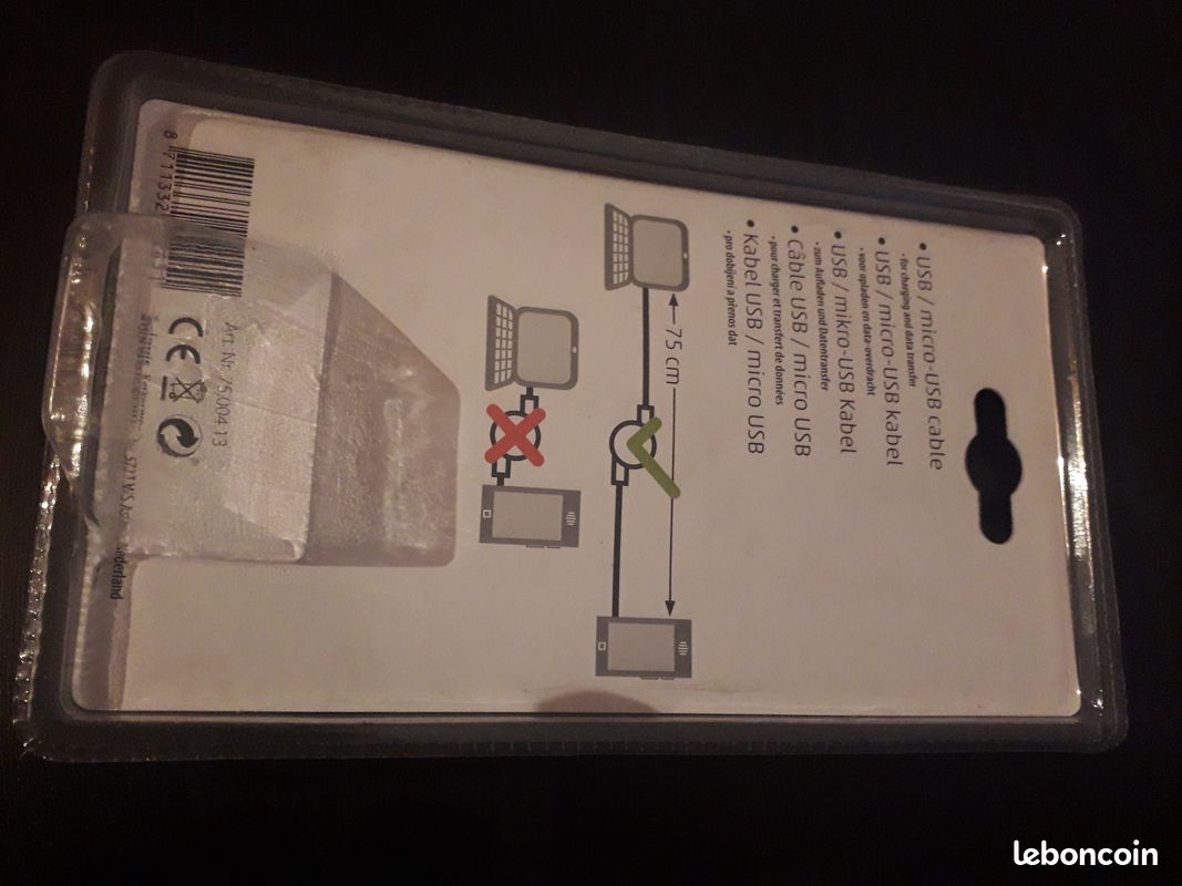 Câble Chargeur Micro USB pour Smartphone-Tablette-Ordinateur-Camera- L=75cm (image 2)