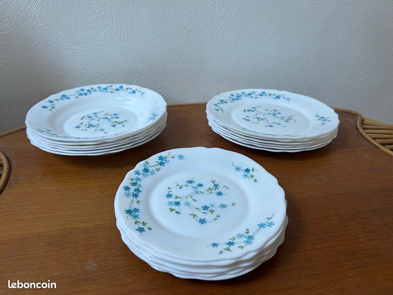 7 ANCIENNES ASSIETTES dessert ARCOPAL  MYOSOTIS  des années 60 /70 EUR 15,00 - PicClick FR