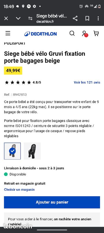 Siège Porte bébé vélo pour porte baguage Équipements vélos