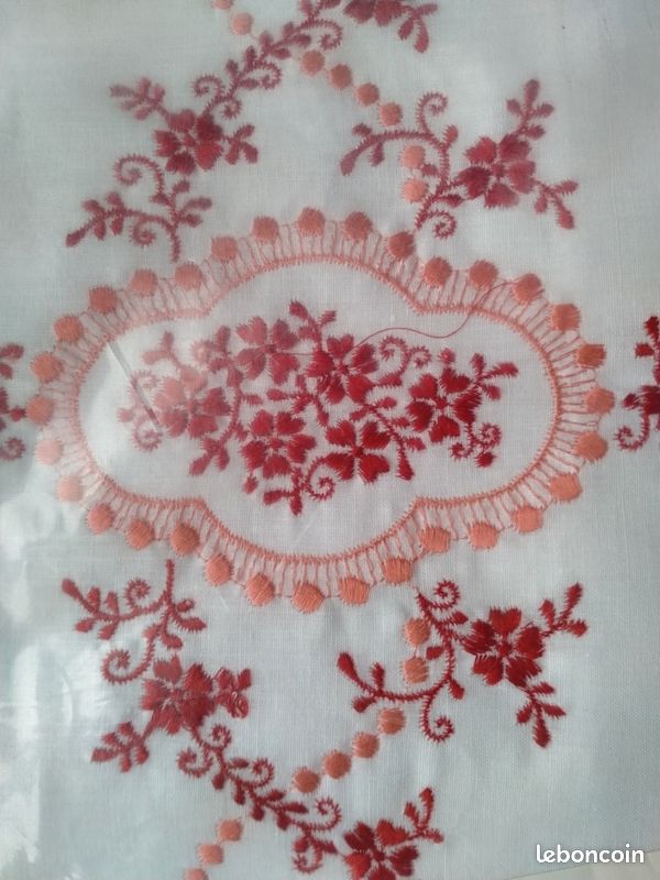 Grand Drap Vintage Neuf 220x300 Cm Coton Brodé Beige - Made In France