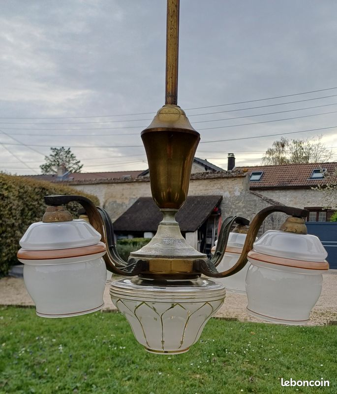 Ancien lustre / lampe / suspension, Space Age, en métal Vintage Argenté