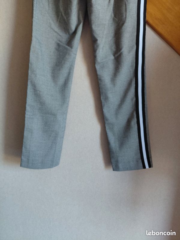 Pantalon Jennyfer Taille 34 Gris Chiné Tailleur Cigarette Slim Bandes Noires Habillé (image 13)