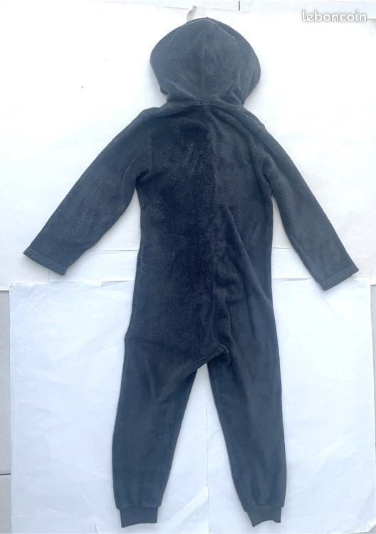 Pyjama combinaison à capuche déguisement peluche ours gris brodé 6 ans 114 cm 119 cm, quasi NEUF (image 3)