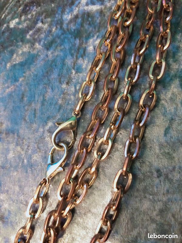 Collier Chaine épaisse Maillons Pleins Couleur Or - Bijou Vintage Réglable, état Impeccable (occasion)