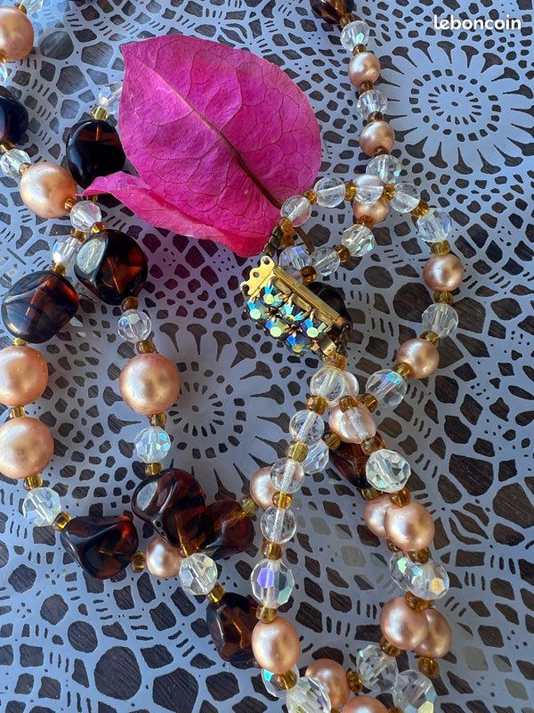Collier Vintage 3 Rangs En Perles De Verre Murano - Bijou Ancien D'occasion