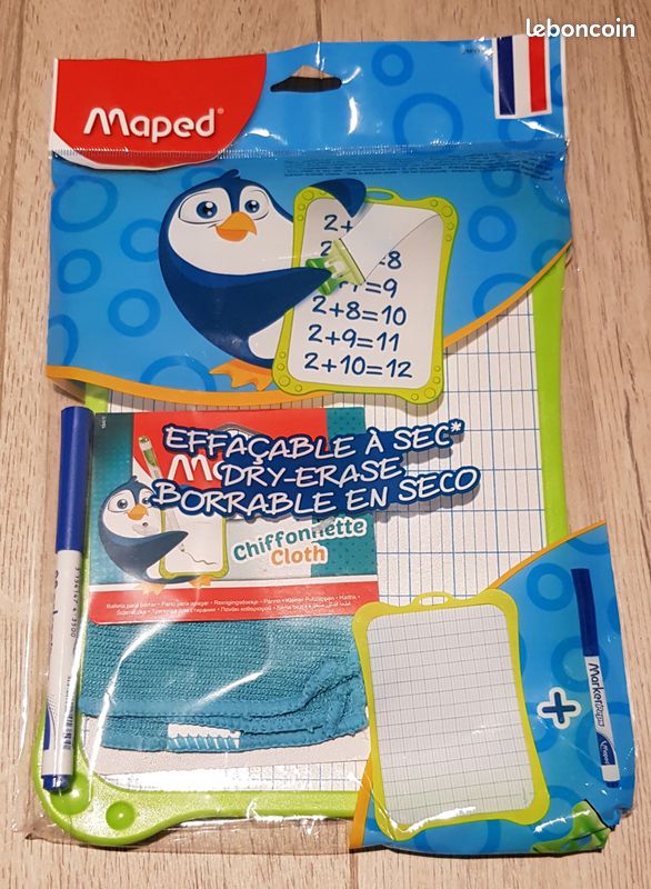 Ardoise blanche effaçable Format A4 environ (21x29,7cm) Marque : MAPED - fabriqué en France Neuve - (image 1)