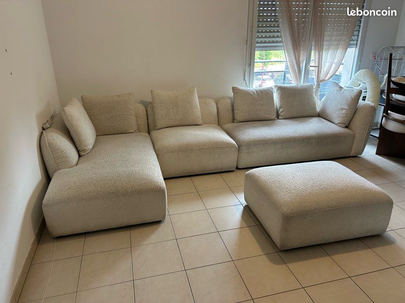 Canapé FLAKE Maisons du Monde – 4 éléments + pouf – Écru (image 3)