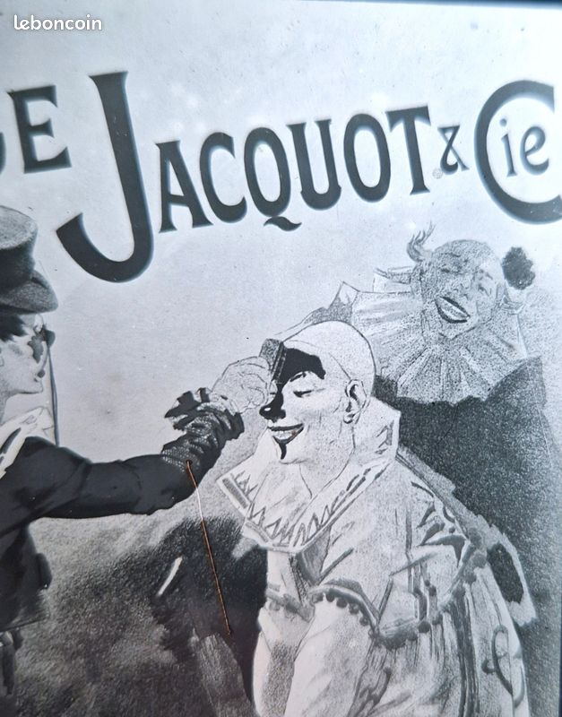 Rare Plaque de projection publicitaire verre réclame ancienne Cirage Jacquot Clowns Cirque c.1900 (image 3)