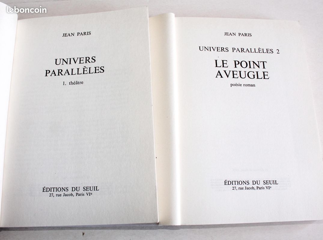 Jean paris, univers paralleles 1. Theatre 2. Le point aveugle, poesie 1975 seuil (image 2)