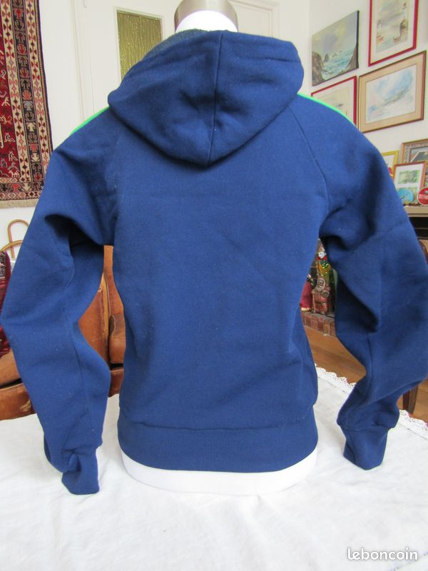 Veste Recordman à Capuche Vintage Années 80 - Enfant Taille 162/XS Rouge Et Marine