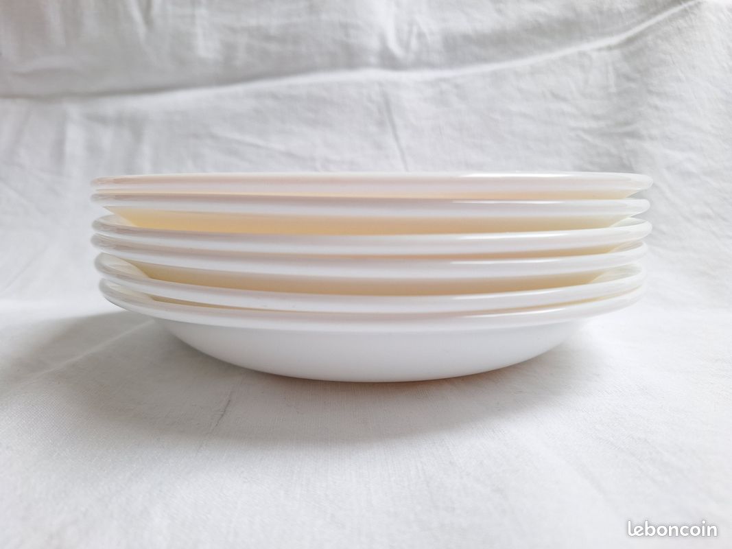 Lot14 De 6 Assiettes Creuses Arcopal Vintage France D 21,5 Cm Fleurs Oranges