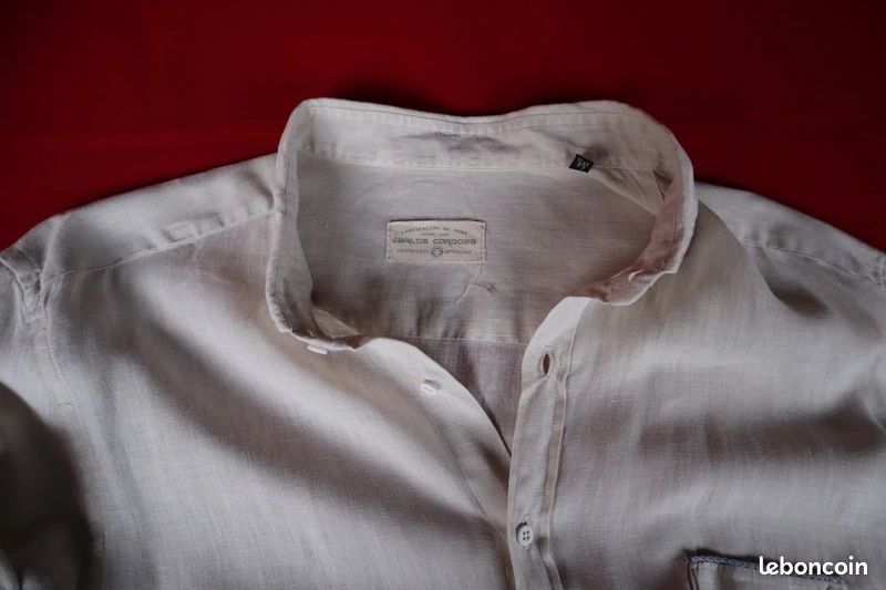 Chemise Homme En Lin Bleu Jean ZARA - Taille L, Col Ras Du Cou - Occasion Parfait état
