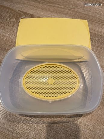 Plat à Fromages Tupperware Avec Cloche – Plastique Jaune, Long 30 Cm, Occasion