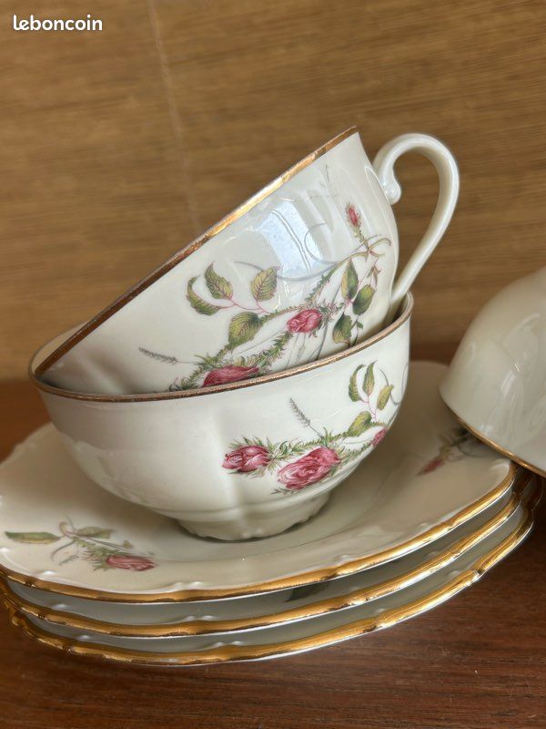 Paire De Tasses à Café Allemandes Vintage Oma & Grand-père - Motif Floral - Pour 2 Personnes