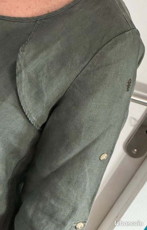 Blouse En Soie Camaïeu - Taille 36 - Couleur Gris Et Verte - Non Doublée - Occasion Très Bon état