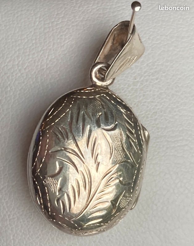 Broche Médaillon Ancienne En Argent 800 - Forme Couronne Dorée - Porte-photo Vintage