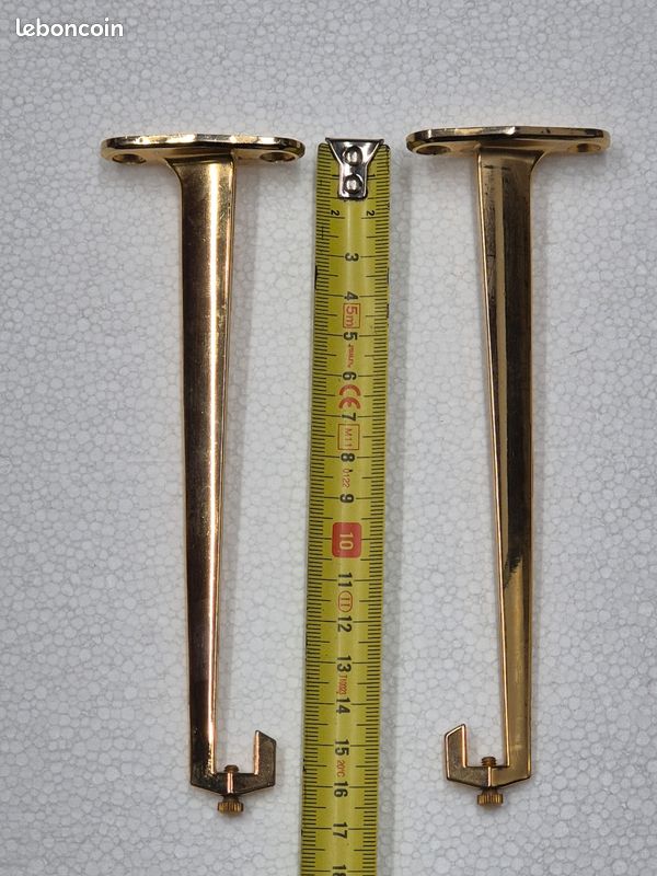Paire supports taquets étagère en verre laiton doré brillant 16cm (image 2)