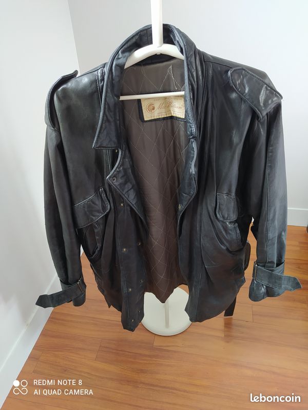 Veste Homme en cuir noir Vintage années 80 (image 9)