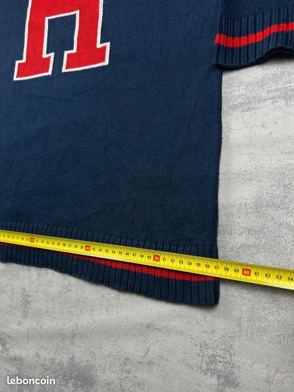 Pull col V Tommy Hilfiger denim preppy cricket 100% coton bleu marine Femme taille S coupe matière (image 9)