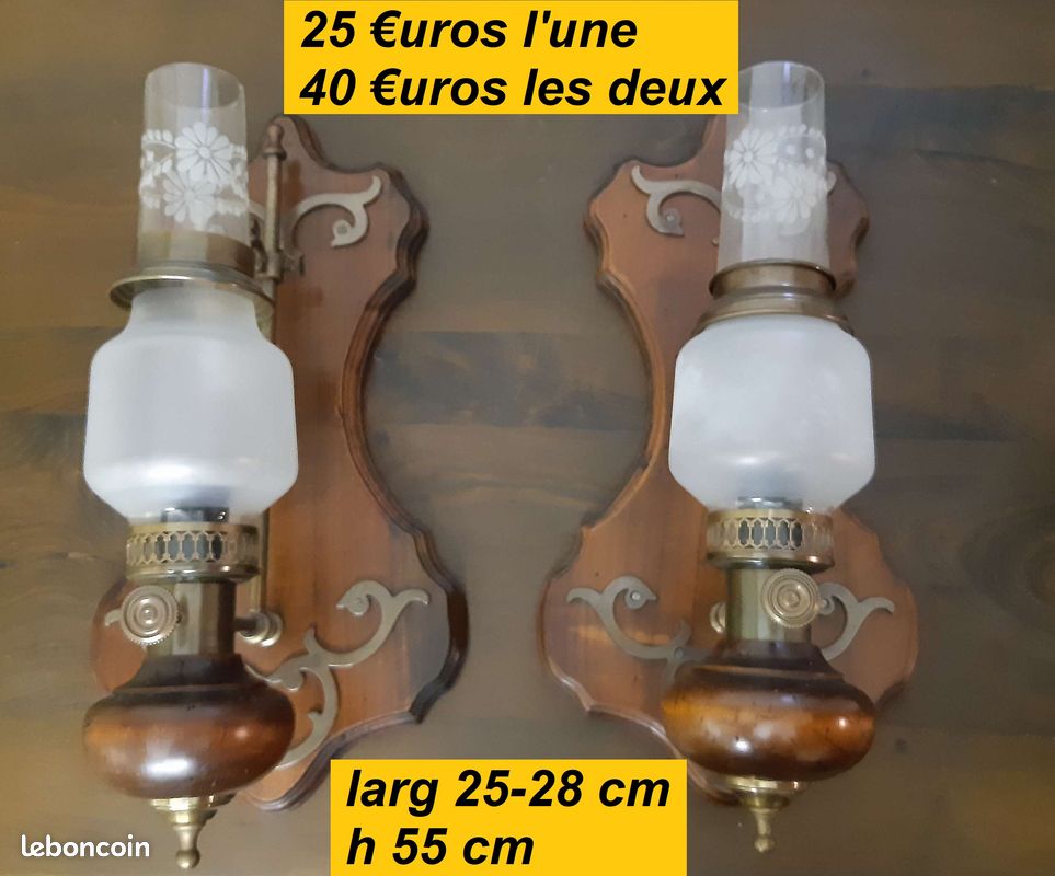 2 Appliques murales bois et verre (image 1)
