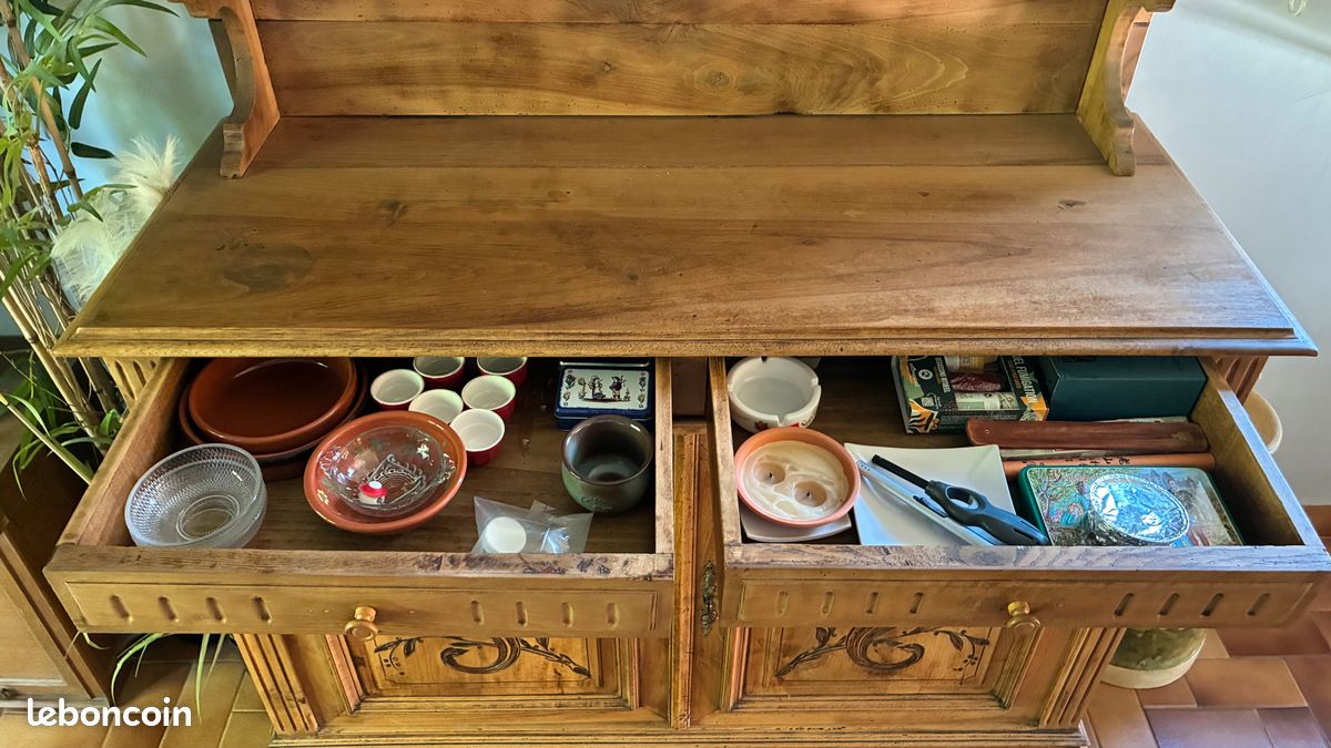 Authentique buffet deux corps ancien en bois massif (1902) (image 5)