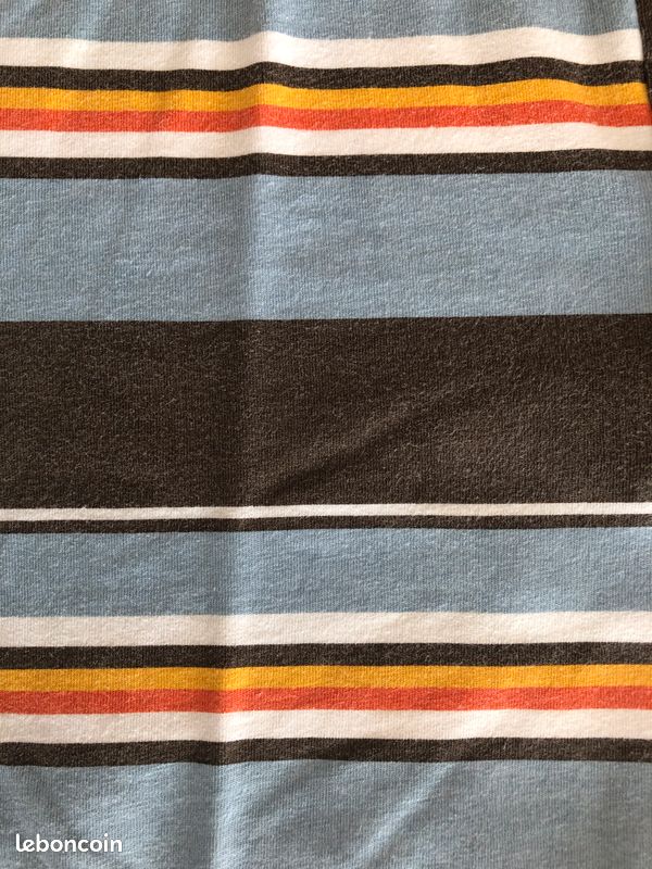 Polo Homme taille L à manches courtes Célio* à rayures chocolat / bleu ciel / orange (image 4)