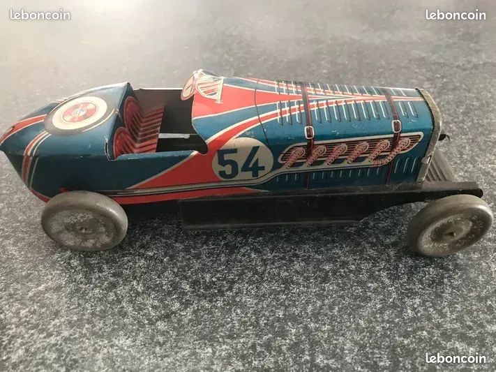 Voiture de course mécanique ML -  Martinan & Larnaude - France des années 1930 - collection – miniature mécanique, tôle lithographiée - très bel état jouet ancien original, fonctionnel - Collection