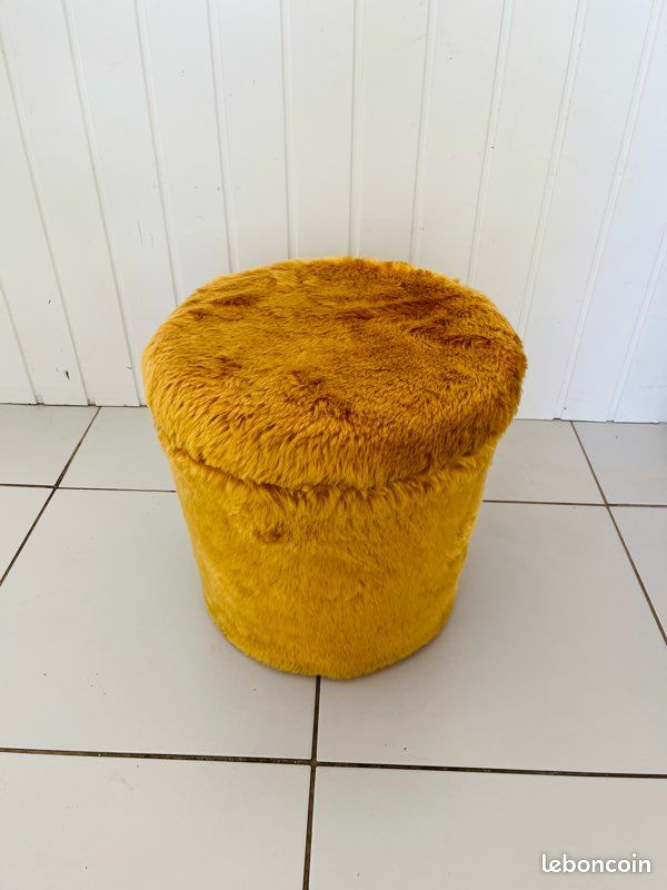 Pouf Fourrure Jaune Pelfran Vintage Années 70 France (image 2)