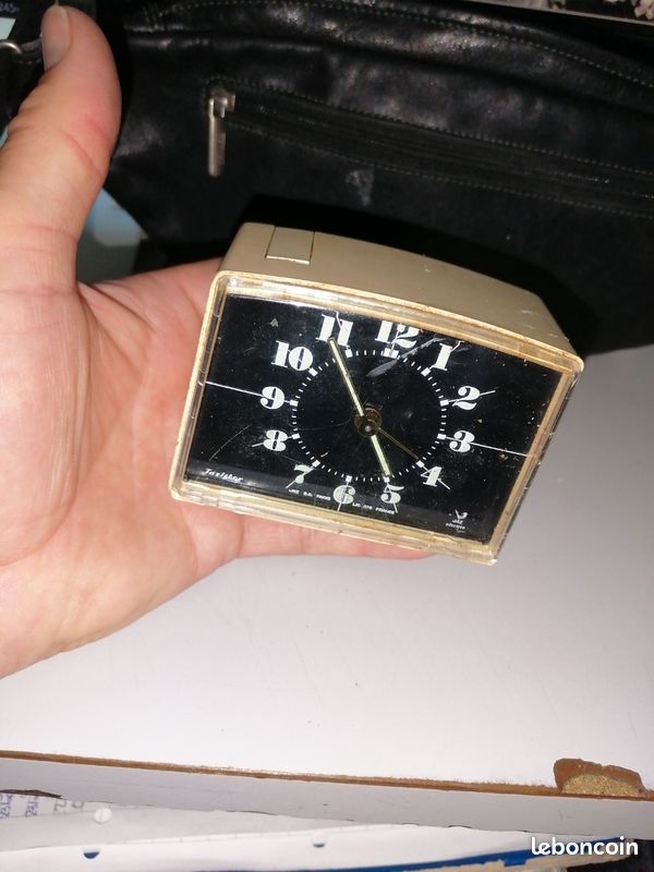 Réveil Ancien Français JAZ Jazistor - Horloge De Bureau Rectangulaire Noire, Vintage