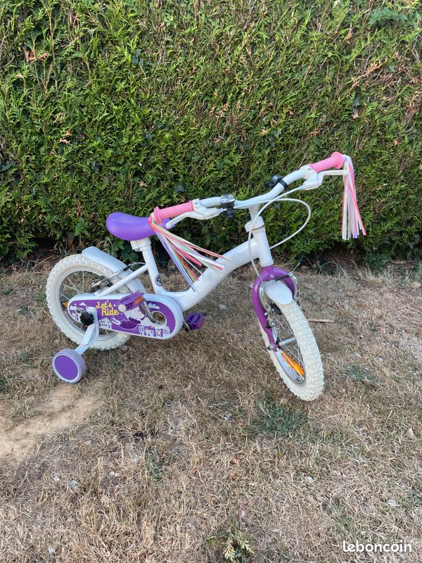 Vélo enfant 14 pouces blanc et violet avec petites roues (image 1)