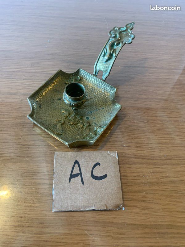 Ancien Rat De Cave En Laiton - Bougeoir à Main Avec éteignoir - Objet De Décoration Vintage Authentique