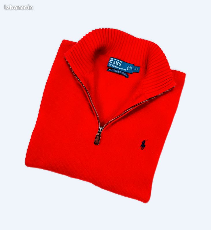 Pull Quarter Zip Ralph Lauren Half Zip Rouge Logo Brodé Bleu