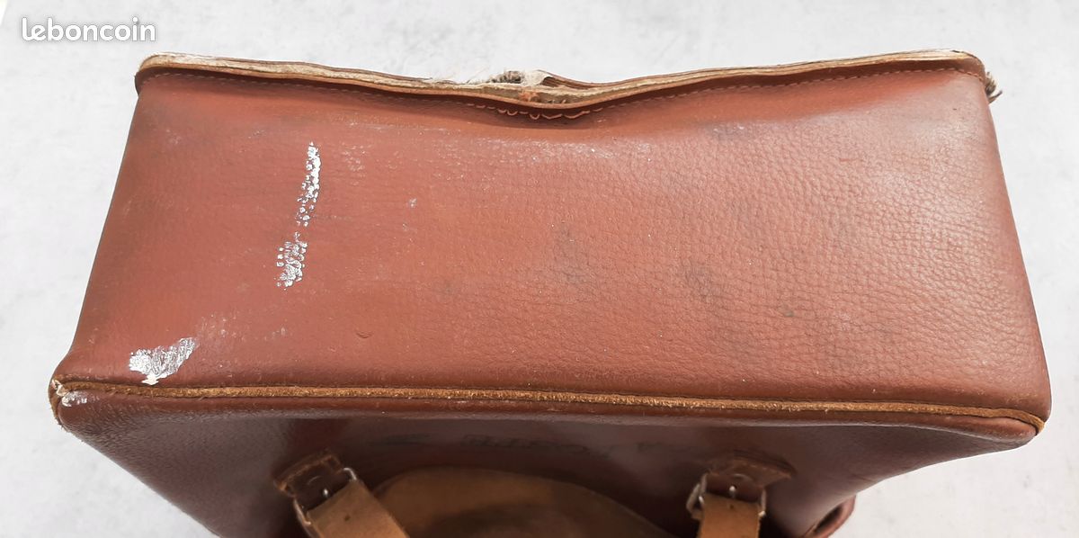 Sacoche D'époque Vélo / Cyclomoteur En Cuir Marron - France 1940-50 - Trousse à Outils Complète