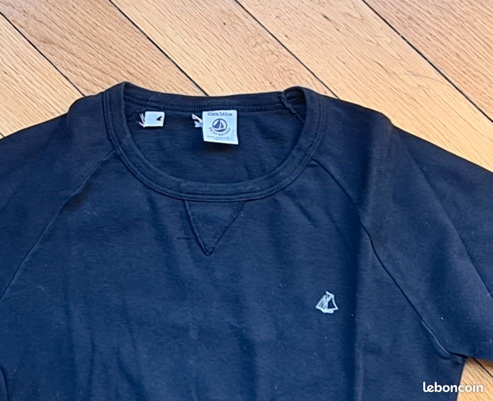 Tee-shirt manches longues coton bleu marine PETIT BATEAU 10 ans Fille Garçon Très bon état (image 2)