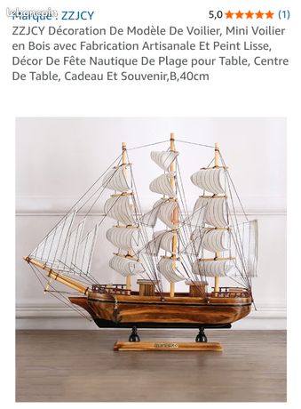 Maquette Voilier Bois 40 Cm – Décoration Nautique Vintage Méditerranéen, Style Plage, Cadeau Marin
