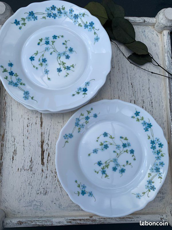 6 ANCIENNES ASSIETTES A Dessert Arcopal Myosotis EUR 8,50 - FR