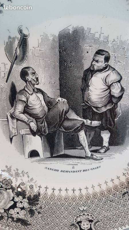 Ancienne assiette creil montereau thème don quichotte 8 sancho demandant des gages (image 2)