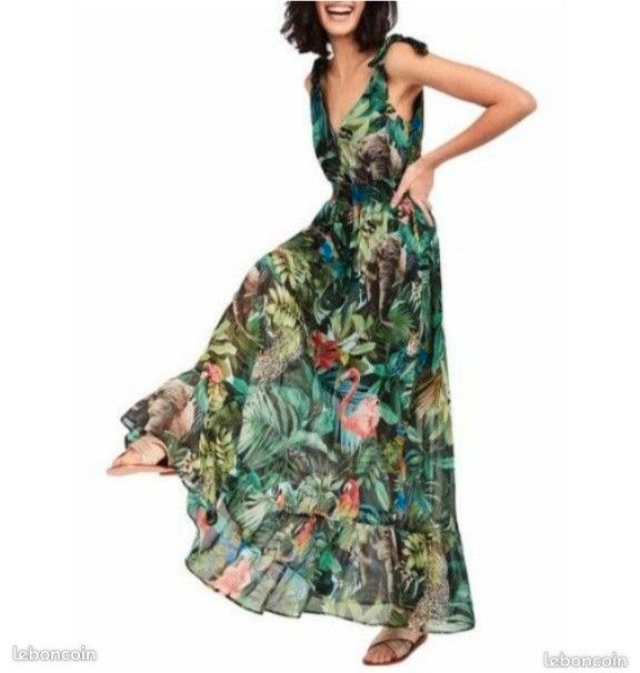Robe Bohème Verte à Imprimé Floral - Taille 8, Longueur Genou, Devant Plongeant Et Ourlet Asymétrique - New Look