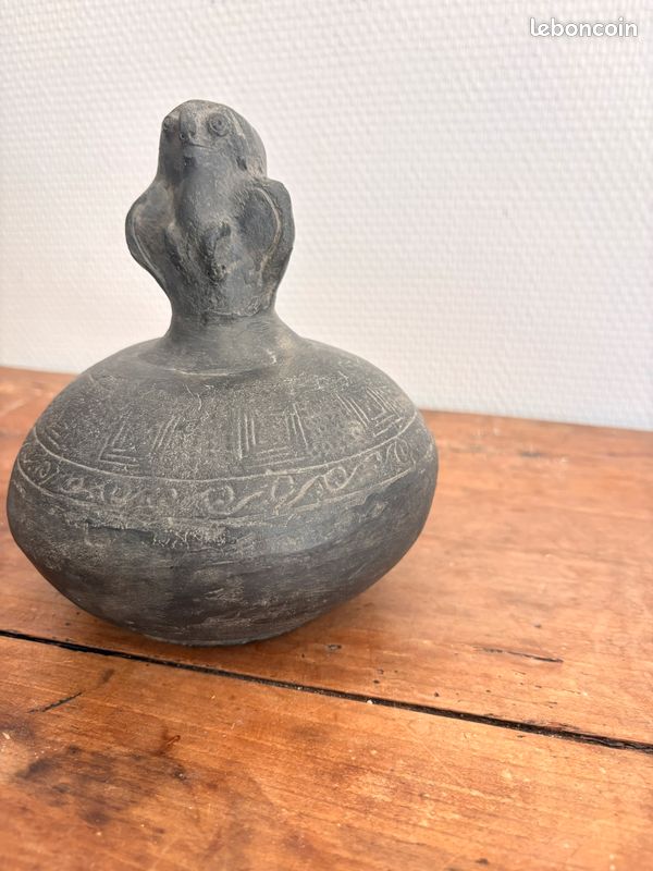 Vase Pot Céramique Zoomorphe Terre Cuite Noire Précolombien Culture Chimu Moche Pérou Hibou Chouette XXème (image 3)