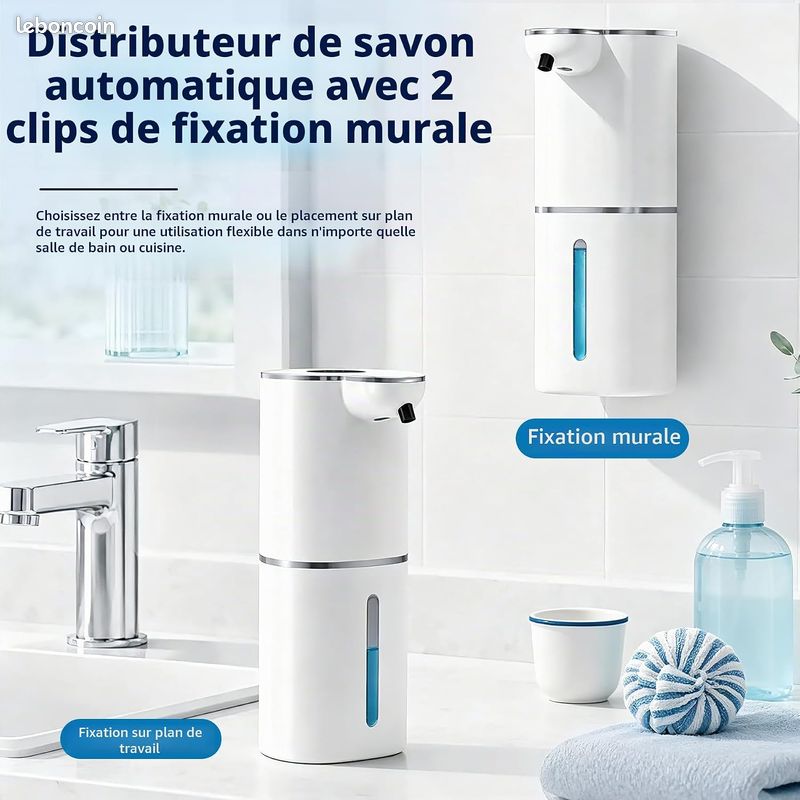 Distributeur de Savon Automatique, Distributeur de Savon Mousse Électrique avec Écran, 6 Niveaux Réglables, Rechargeable USB, Mural/Table, pour Salle de Bain et Cuisine (380ml Blanc) (image 6)