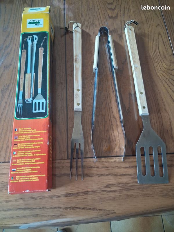 Ensemble barbecue 3 pièces,47cm,bois,inox (image 1)
