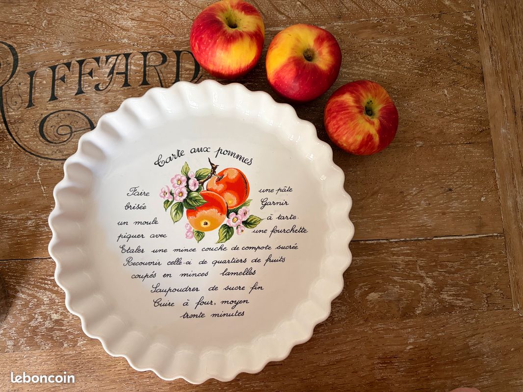 Moule Tarte aux pommes avec recette & dessin 29 cm - Made in France  - TBEG (image 1)